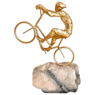 Escultura Ciclista Dourado Na Pedra 23x33cm