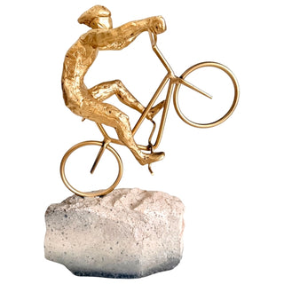 Escultura Ciclista Dourado Na Pedra 23x33cm