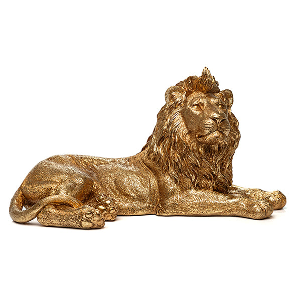 Escultura Leao Em Repouso Dourado 40cm