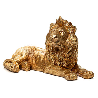 Escultura Leao Em Repouso Dourado 40cm