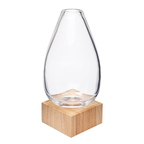 Vaso de Vidro C/ Base Em Madeira 27cm