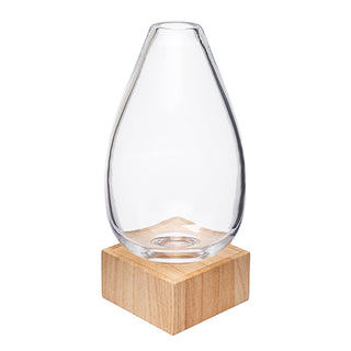 Vaso de Vidro C/ Base Em Madeira 27cm