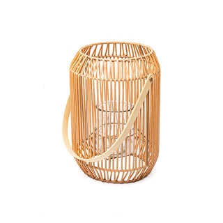 Lanterna Em Rattan Sintetico C/ Vidro 32cm