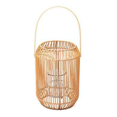 Lanterna Em Rattan Sintetico C/ Vidro 32cm