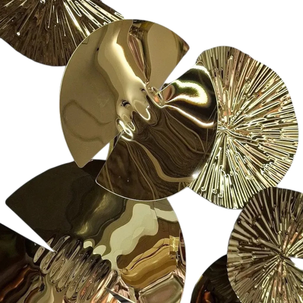 Escultura de Parede Leques Dourados Inox 110x6x60cm