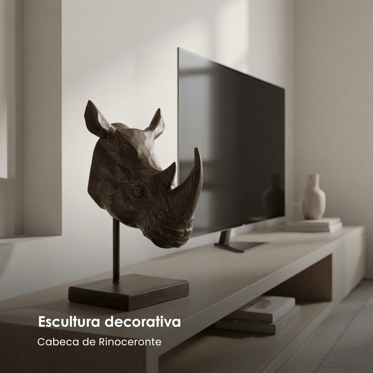 Escultura Cabeca de Rinoceronte 43cm