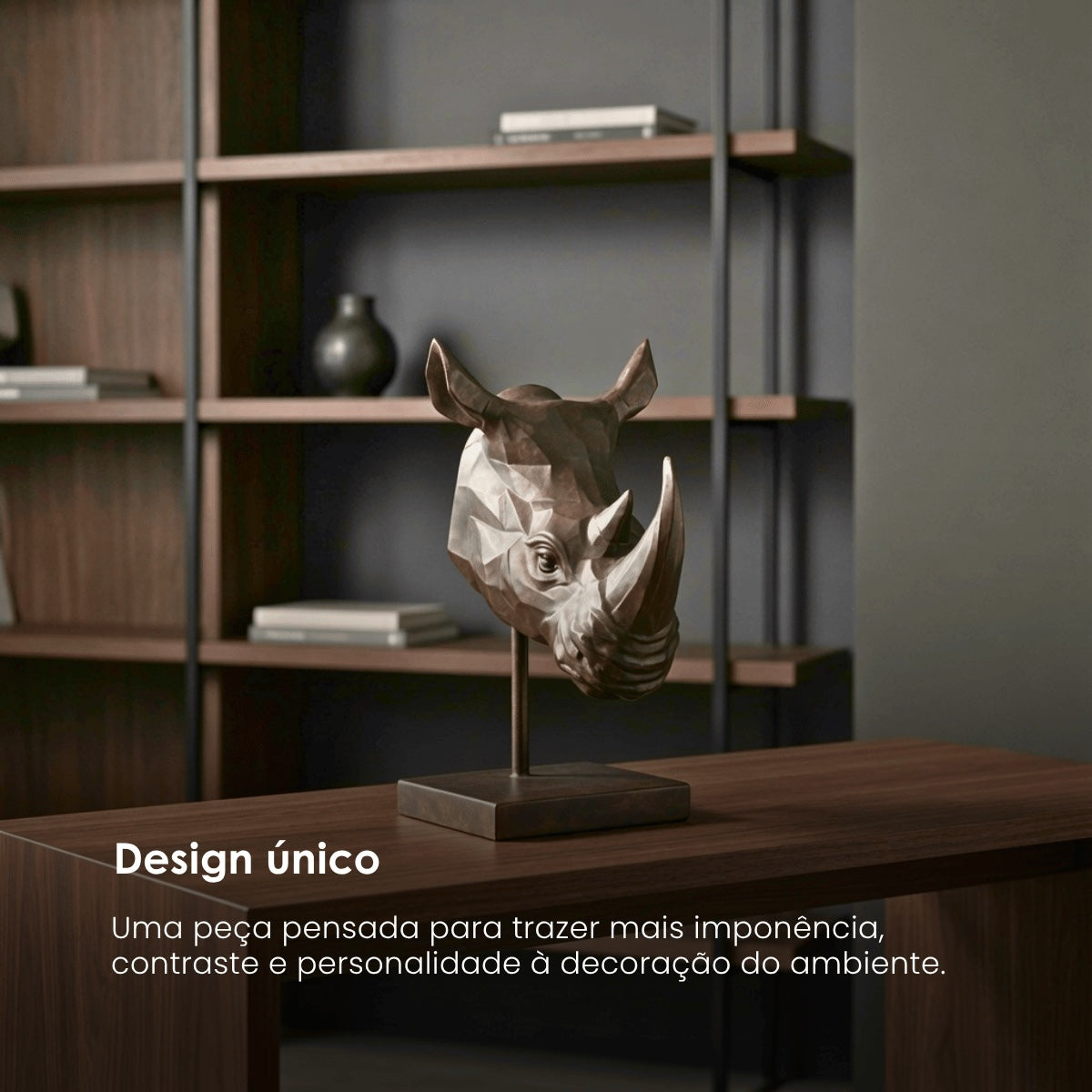 Escultura Cabeca de Rinoceronte 43cm