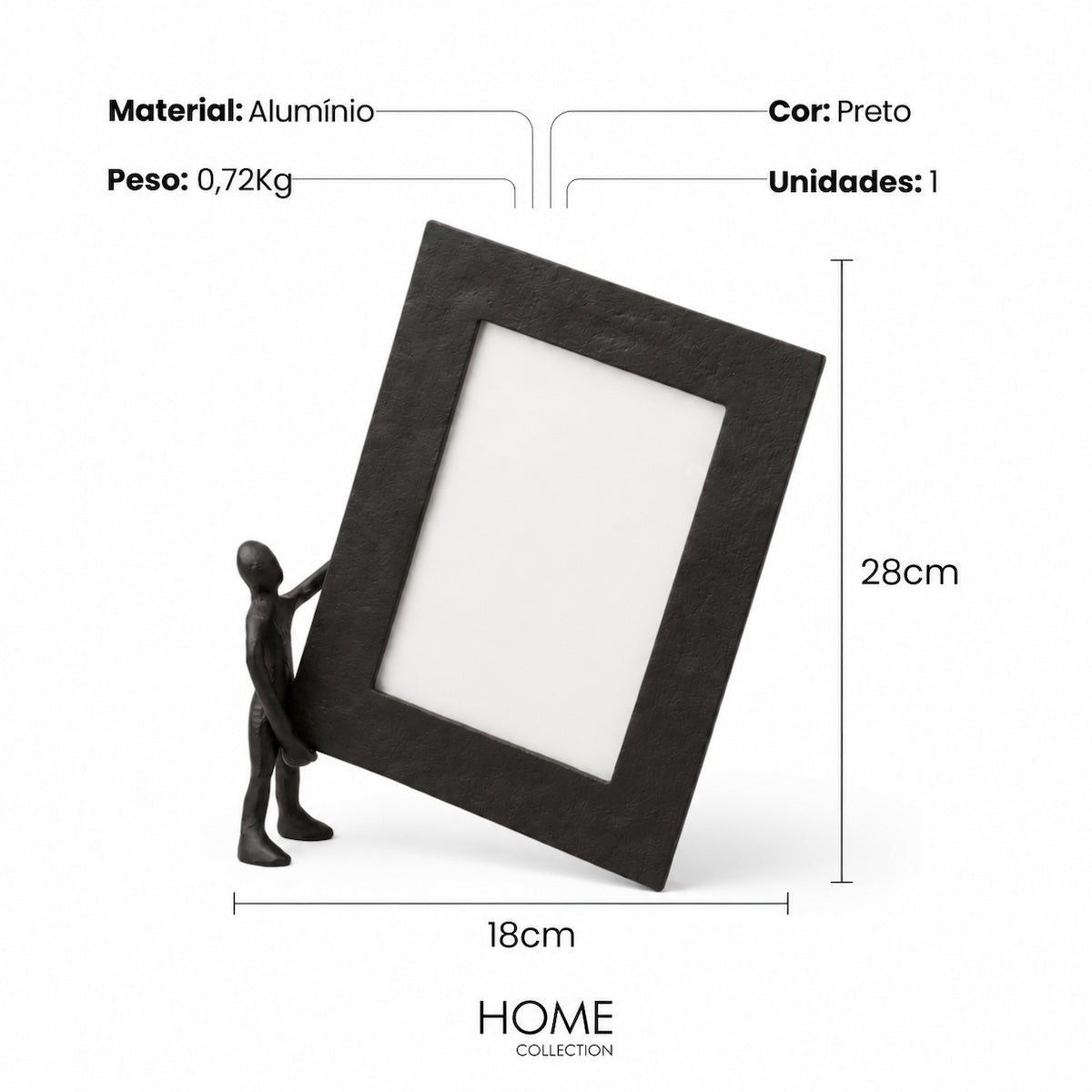Porta Retrato Com Figura Segurando Moldura Em Aluminio