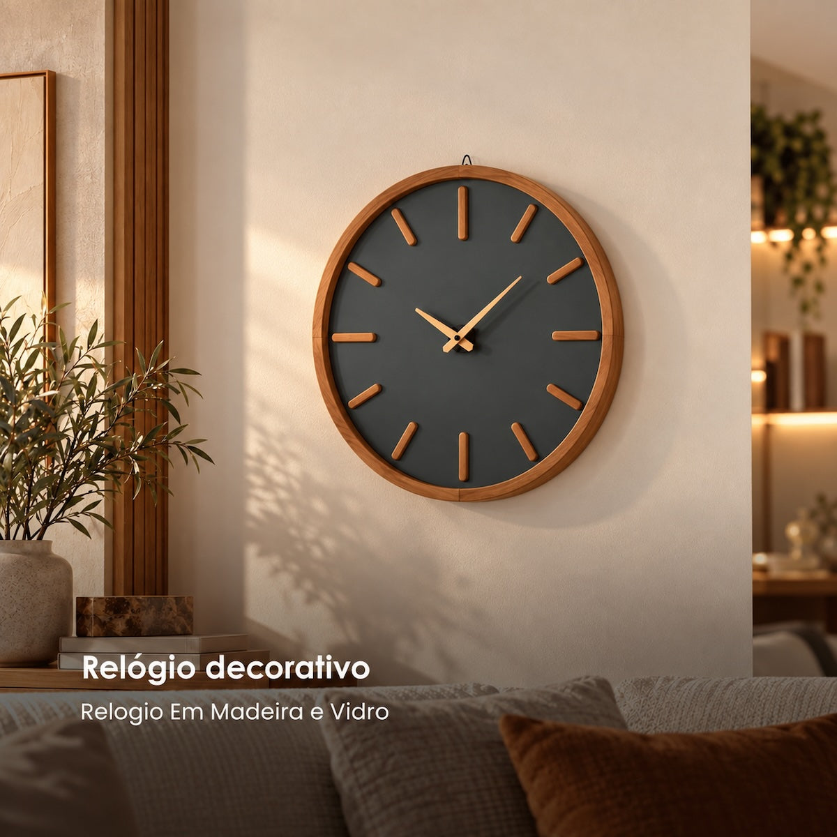 Relogio Em Madeira e Vidro 60cm