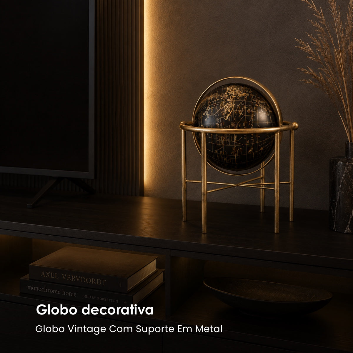 Globo Vintage Com Suporte Em Metal 36cm