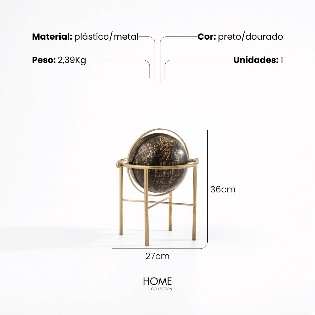 Globo Vintage Com Suporte Em Metal 36cm
