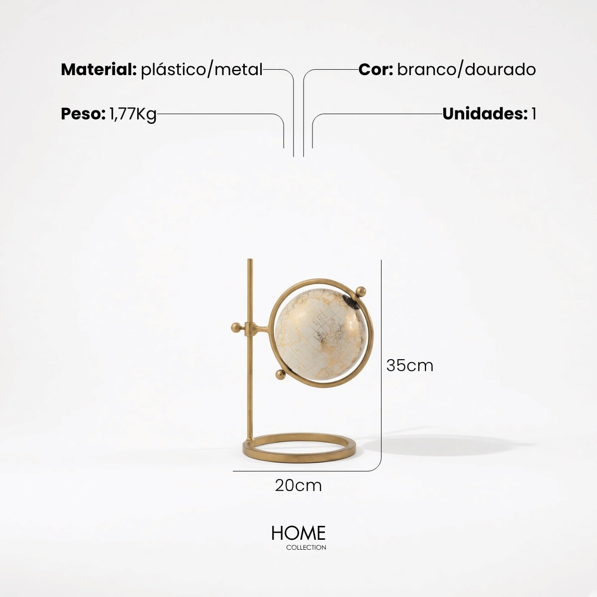 Globo Suspenso Com Suporte Em Metal 35cm