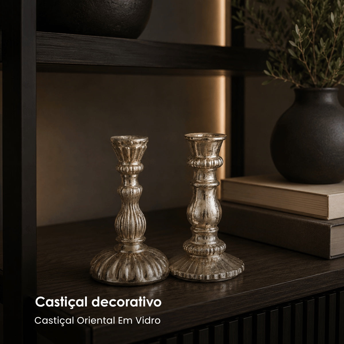 Jg. 2 Castiçais Oriental Em Vidro 15cm