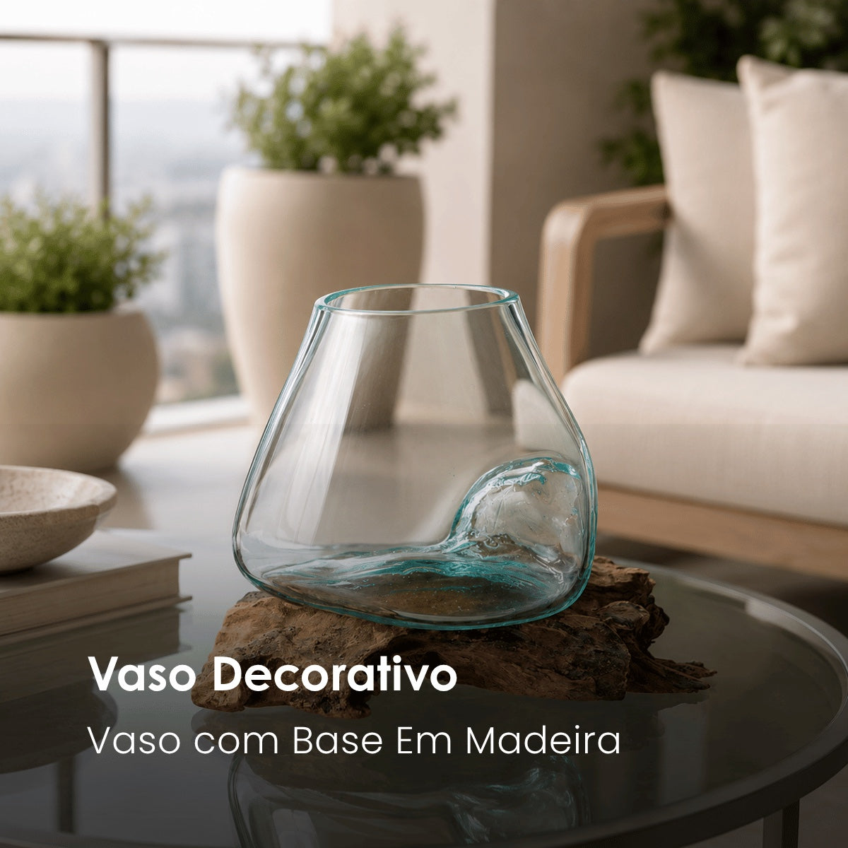 Vaso C/ Base Em Madeira 20cm