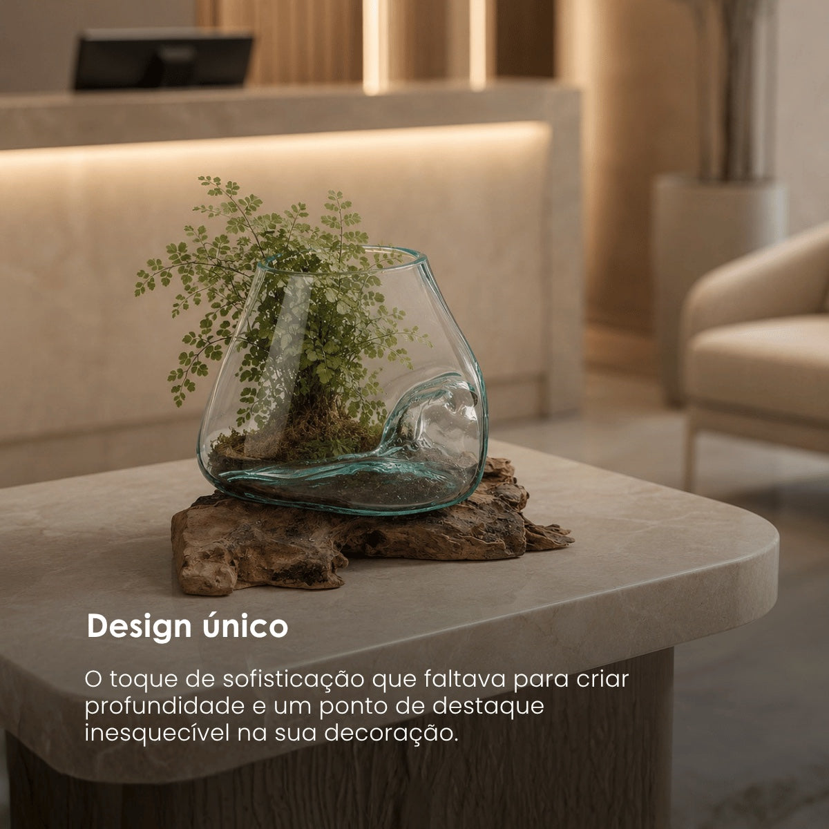 Vaso C/ Base Em Madeira 20cm