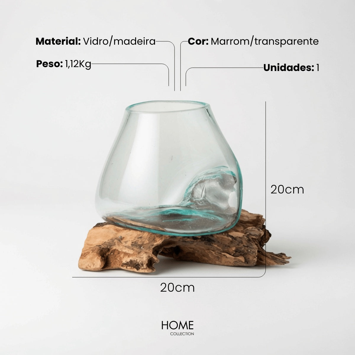 Vaso C/ Base Em Madeira 20cm