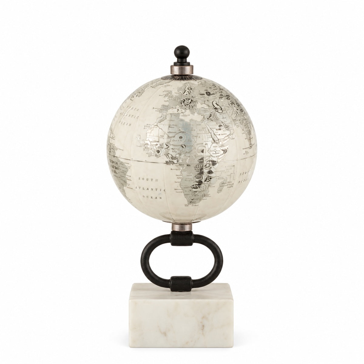 Globo Prata C/ Base Em Marmore 20cm