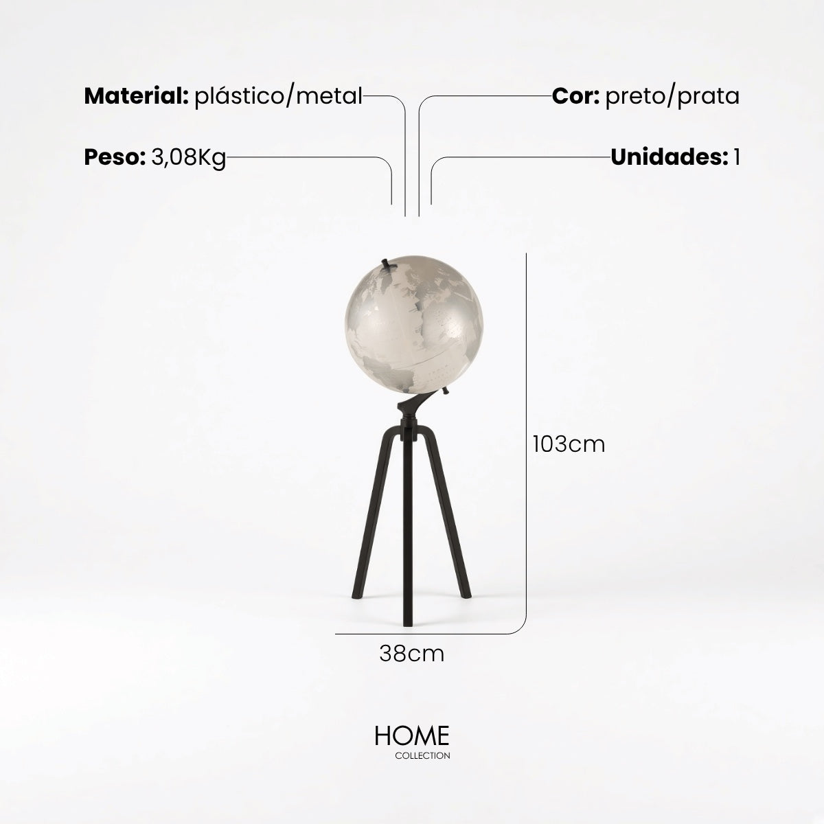 Globo Prata C/ Tripe Em Metal 103cm