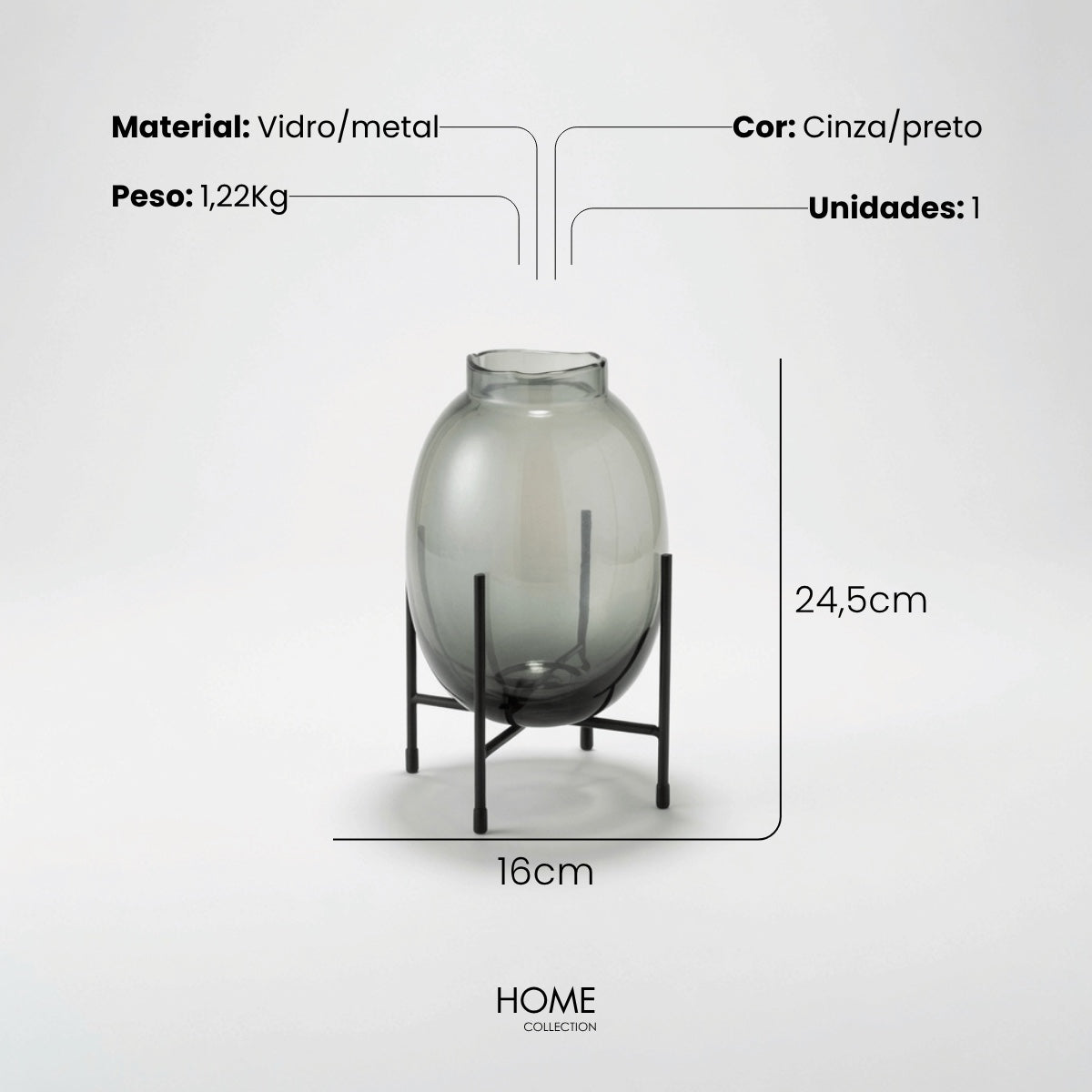 Vaso Bord Fume Com Suporte 25cm