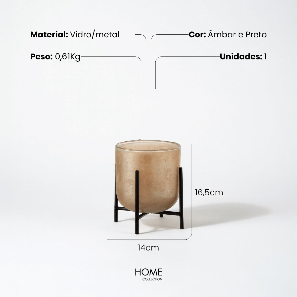 Vaso Astor Em Vidro Com Suporte 17cm