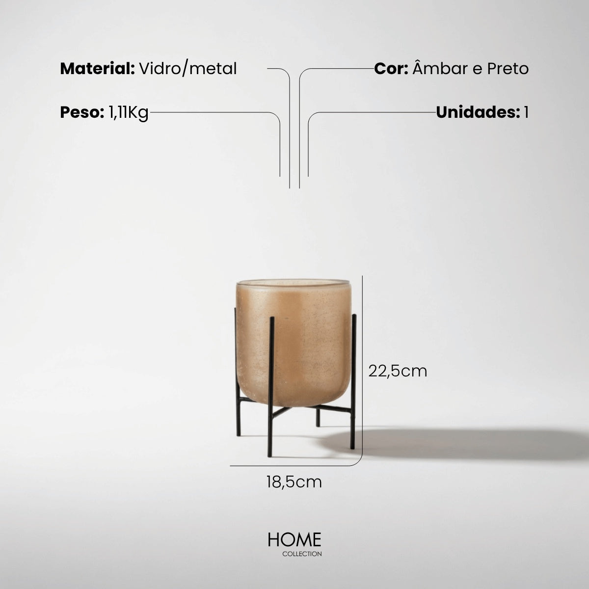Vaso Astor Em Vidro Com Suporte 23cm