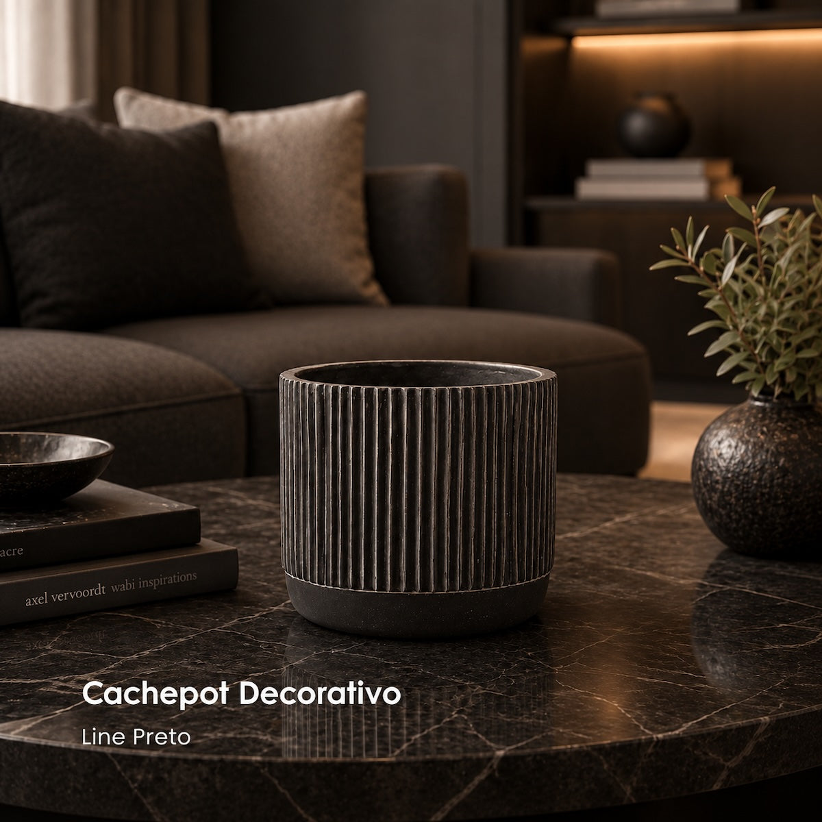 Cachepot Line Preto 14cm