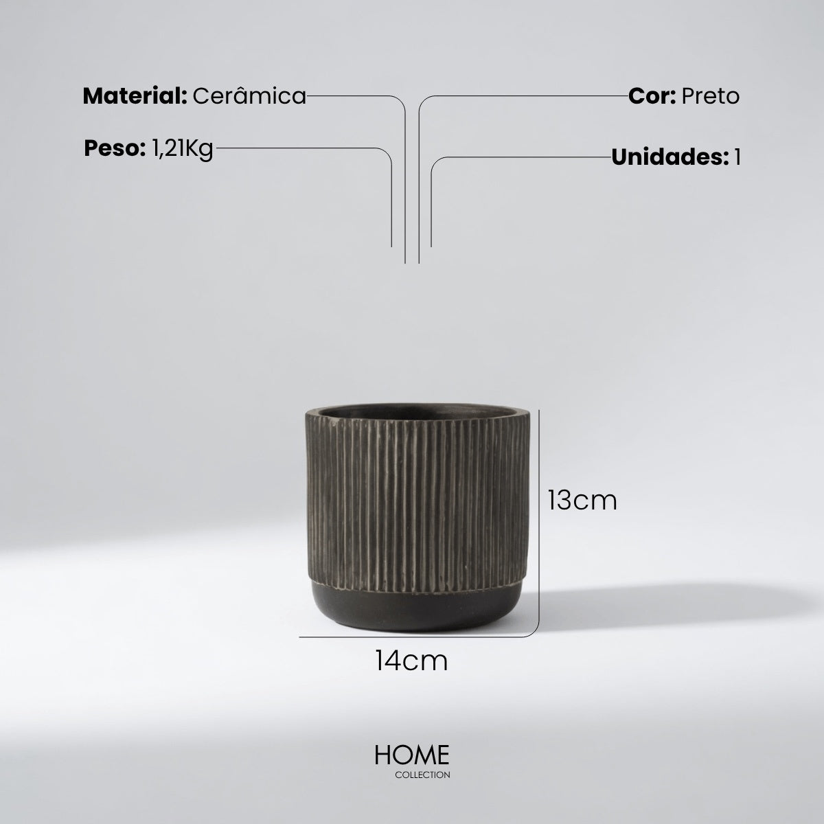Cachepot Line Preto 14cm