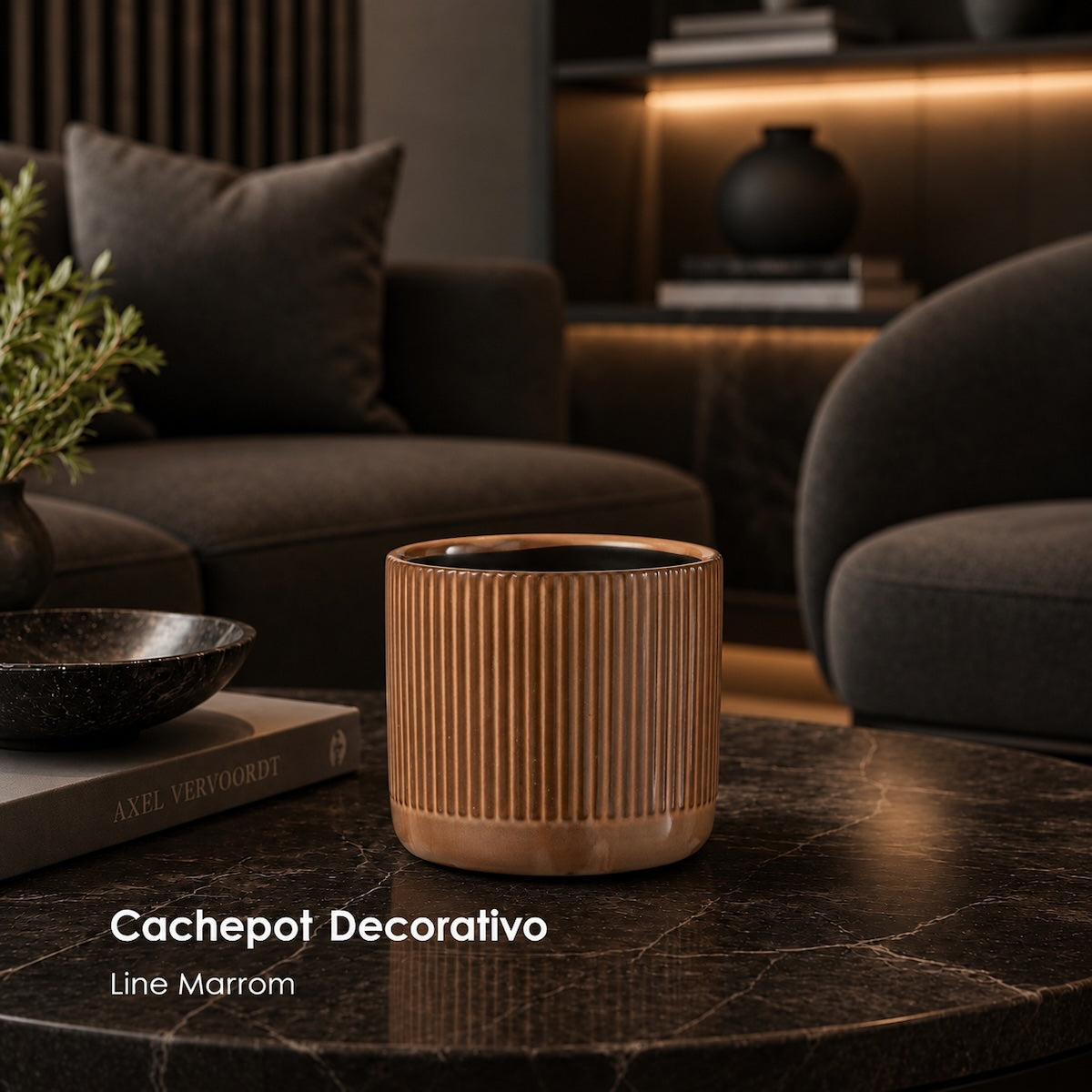 Cachepot Line Marrom 12cm