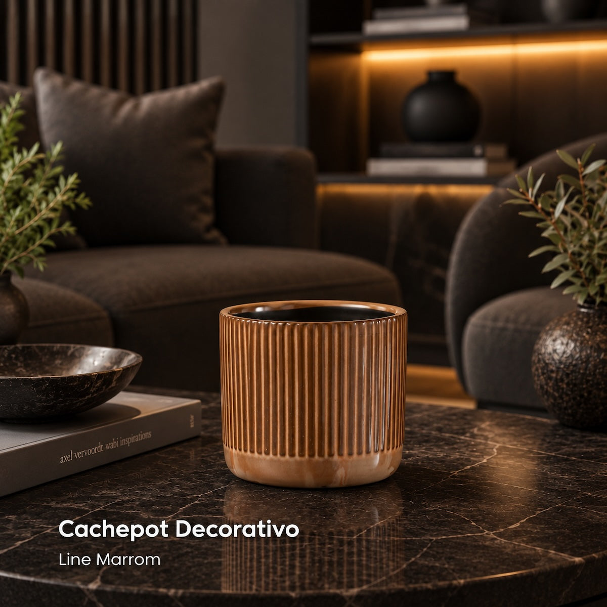 Cachepot Line Marrom 14cm