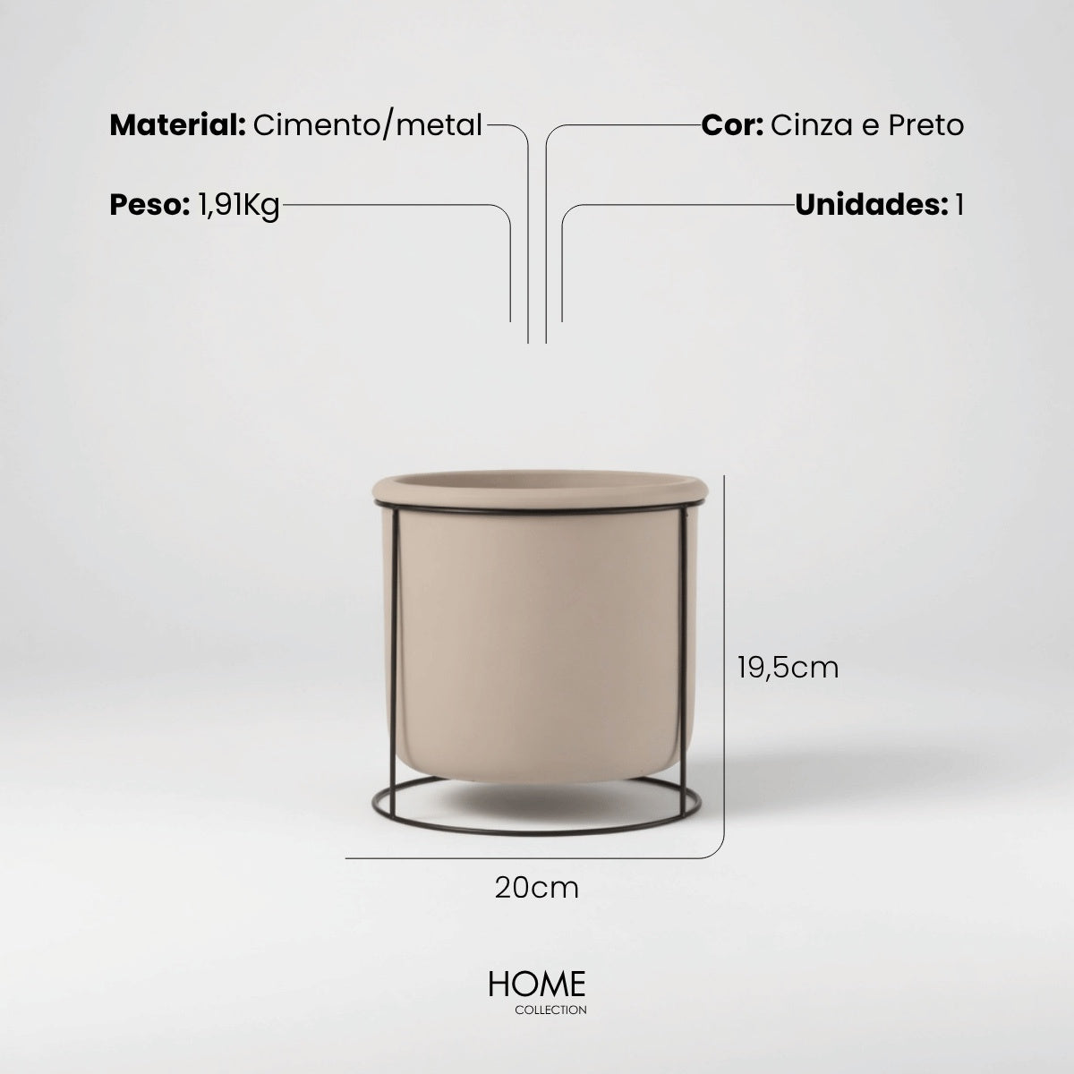 Cachepot Taupe Suspenso C/ Suporte 20cm