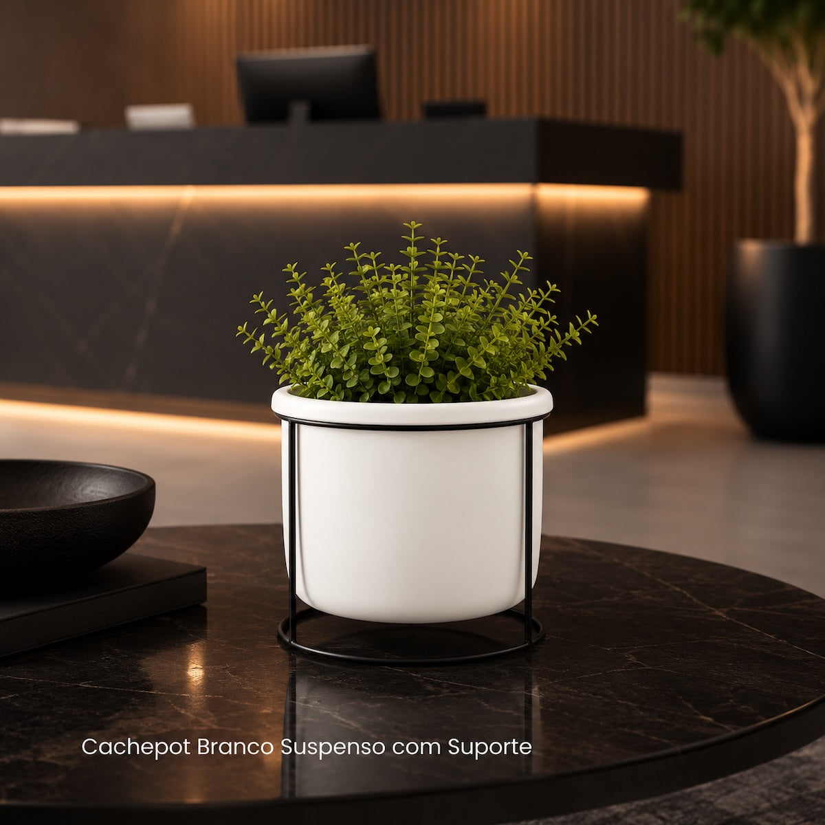 Cachepot Branco Suspenso C/ Suporte 17cm
