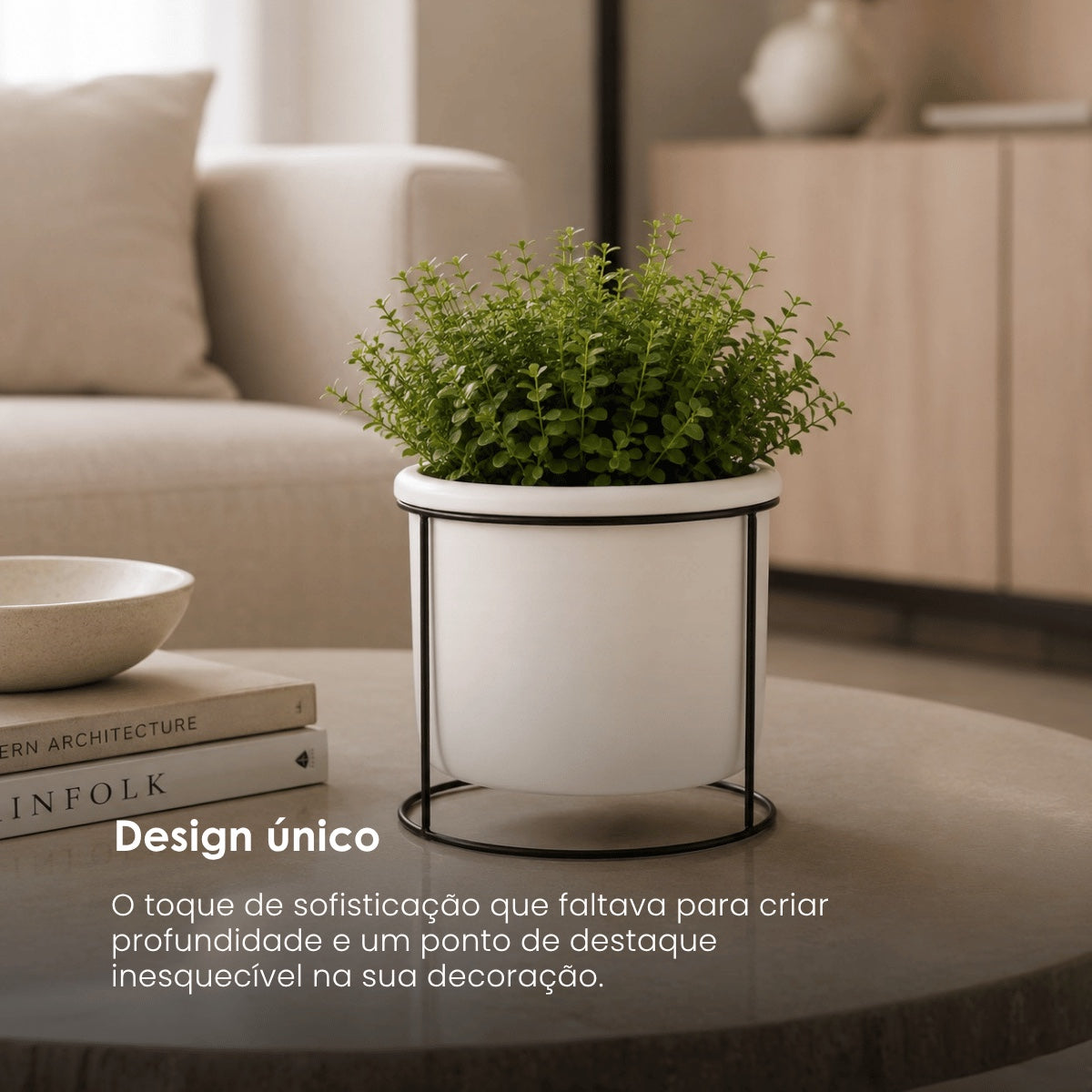 Cachepot Branco Suspenso C/ Suporte 17cm