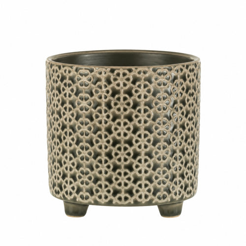 Cachepot Flower Cinza 14cm