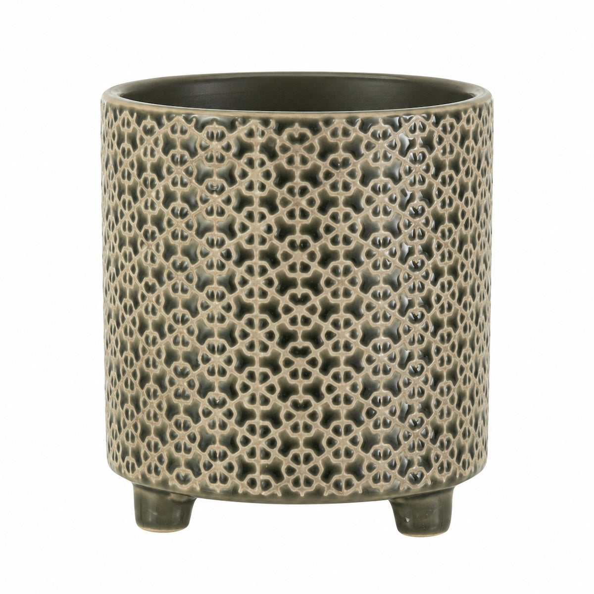 Cachepot Flower Cinza 17cm