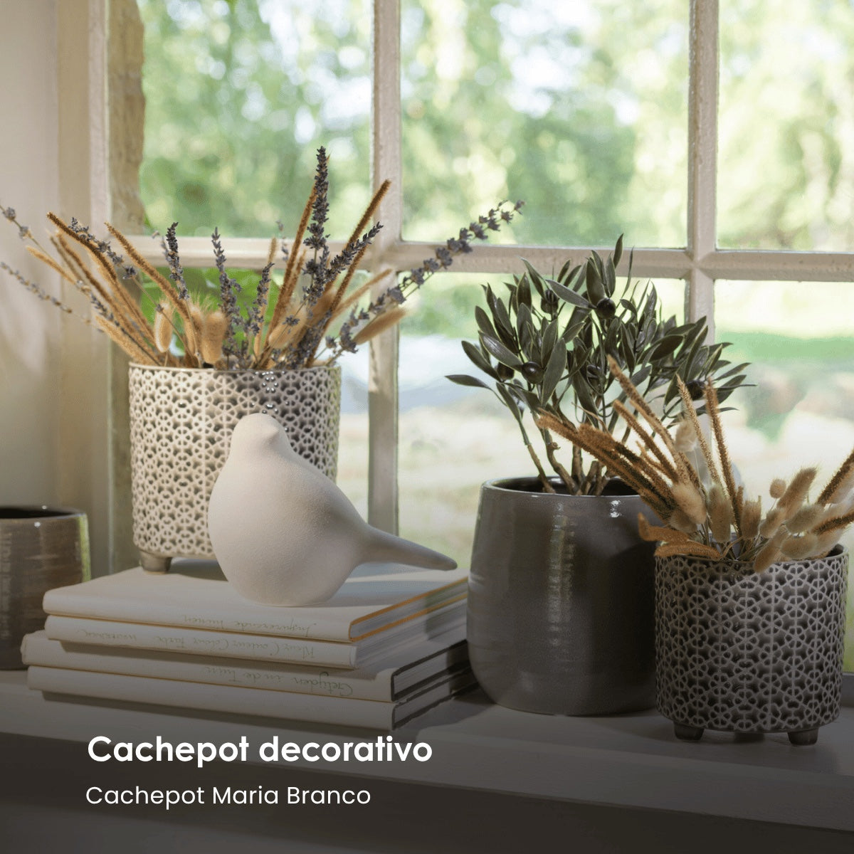 Cachepot Flower Cinza 17cm