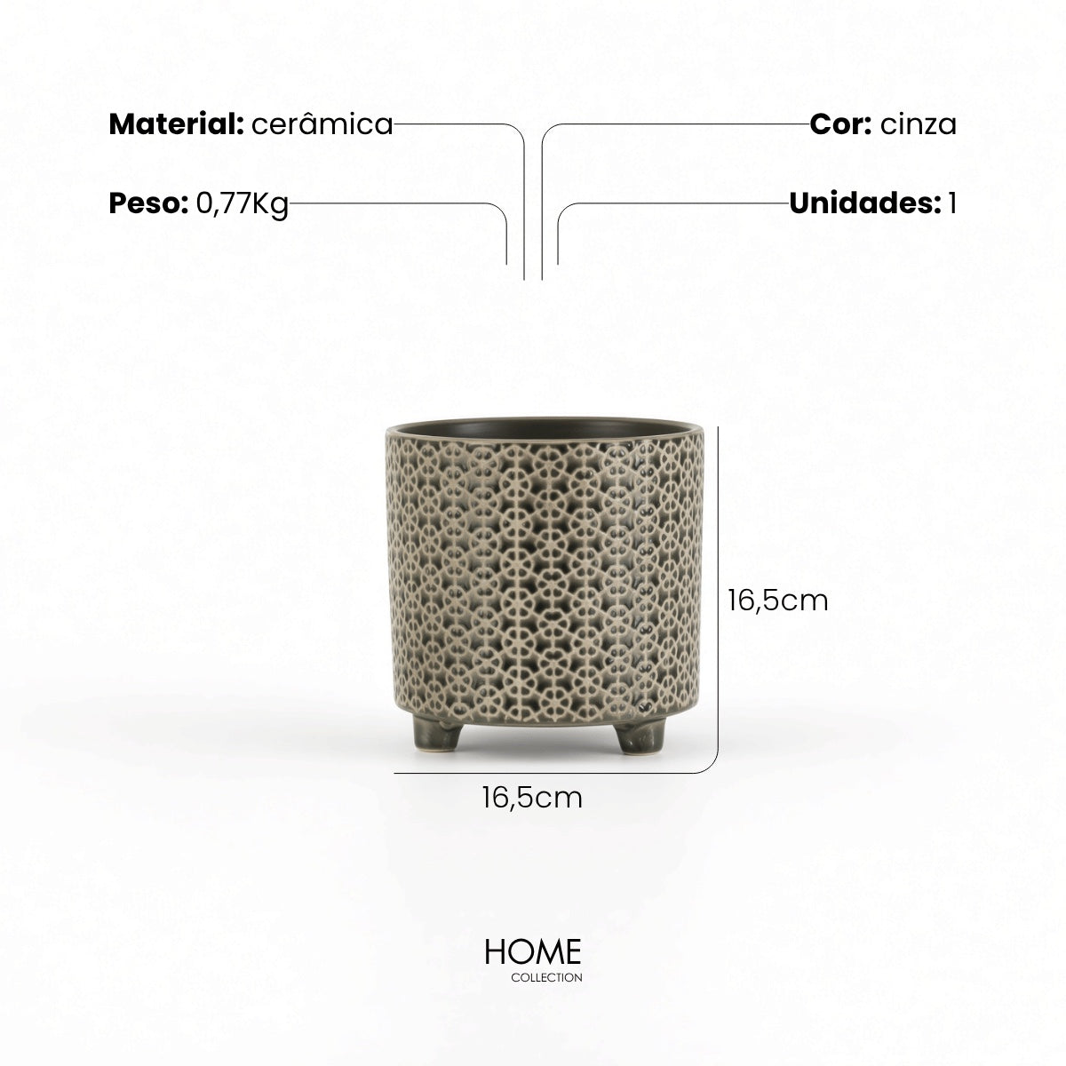 Cachepot Flower Cinza 17cm