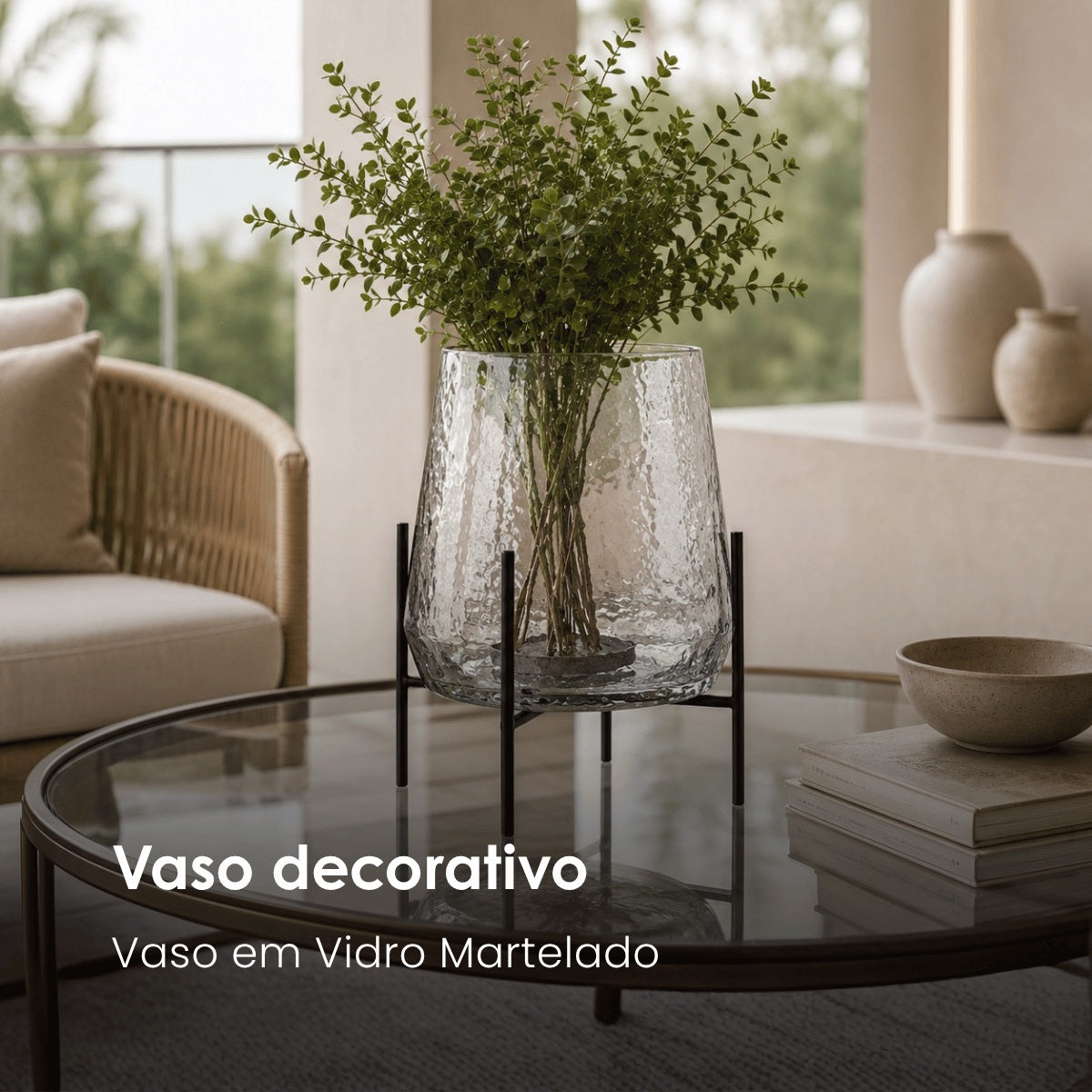 Vaso Em Vidro Maetelado C/ Suporte 26cm