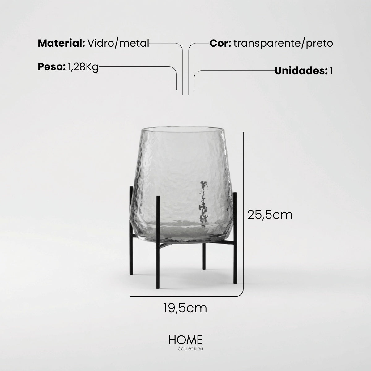Vaso Em Vidro Maetelado C/ Suporte 26cm