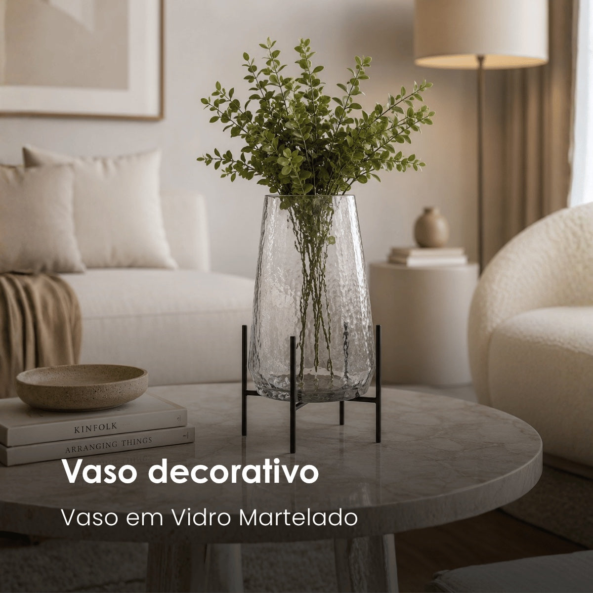 Vaso Em Vidro Martelado C/ Suporte 32cm