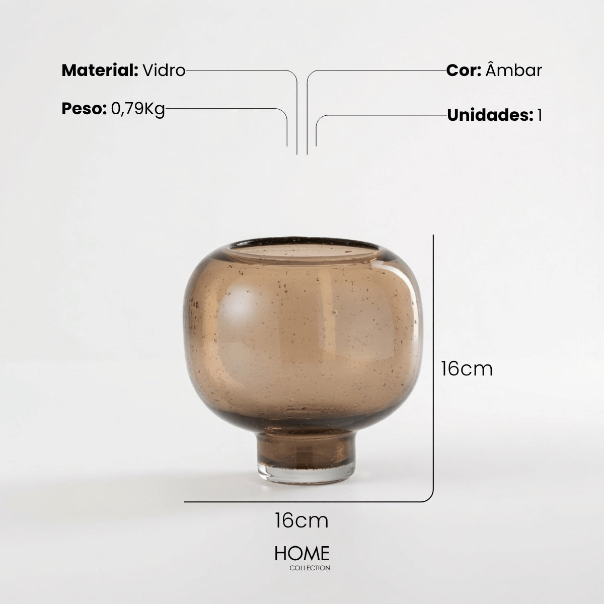 Vaso de Vidro Ambar 16cm