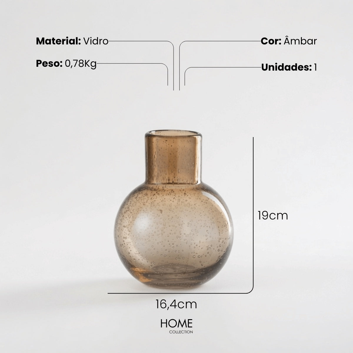Vaso de Vidro Ambar 19cm