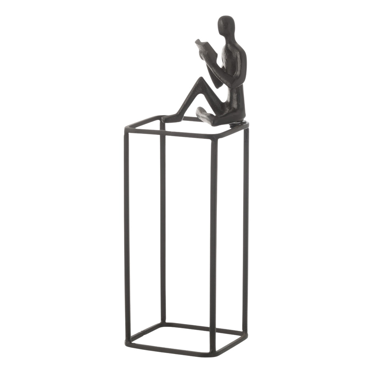 Escultura Figura Lendo Livro No Cubo Em Aluminio 35cm