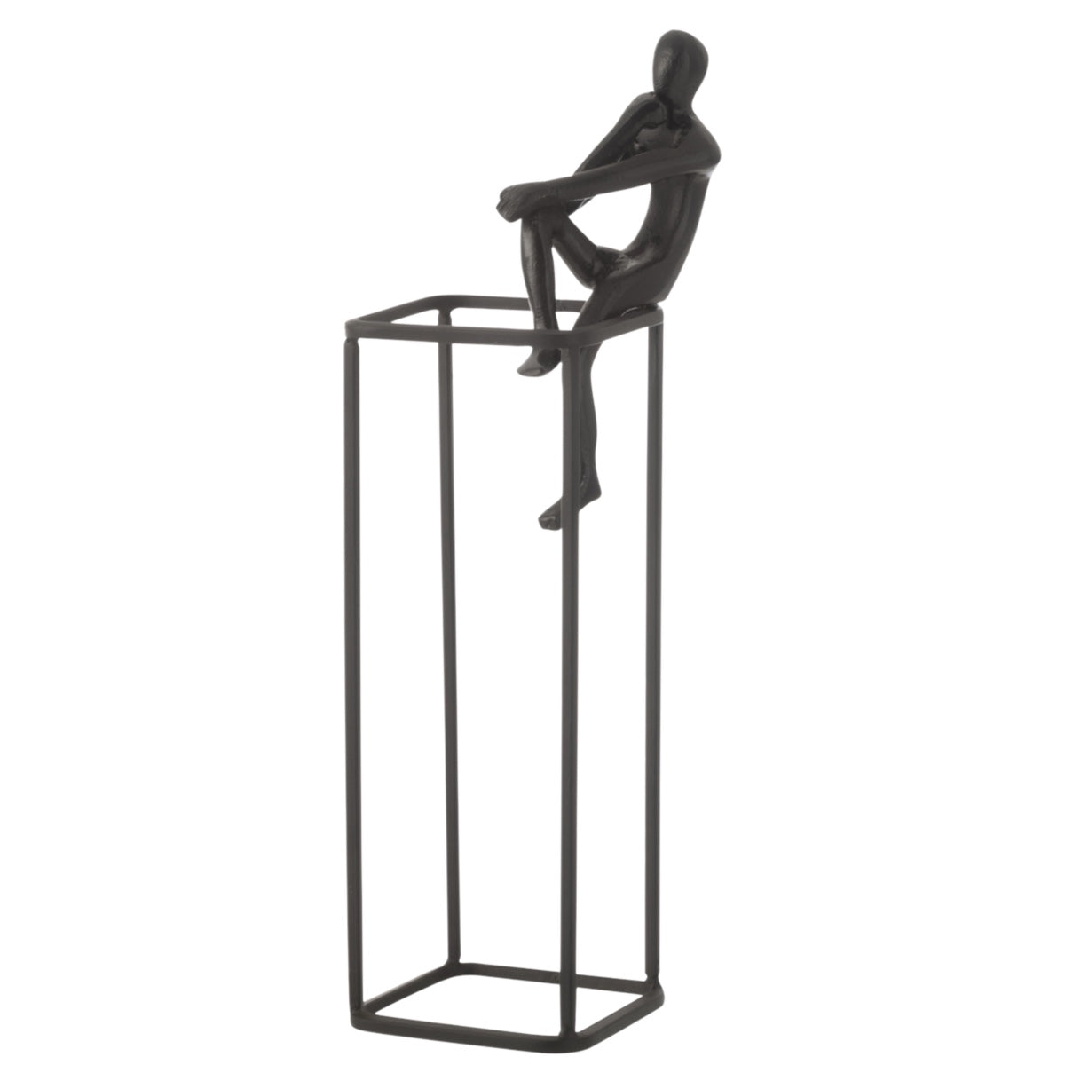 Escultura Figura Pensativa No Cubo Em Aluminio 41cm