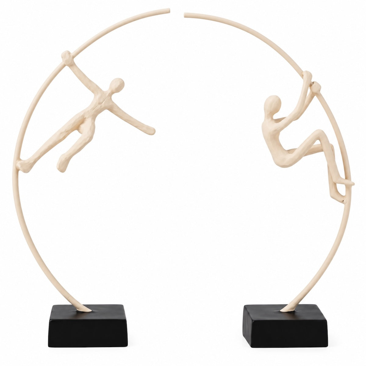 Jg. 2 Esculturas Ginasta Em Aluminio Creme 47cm