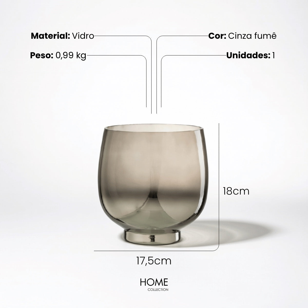 Castical Em Vidro Fume 18cm