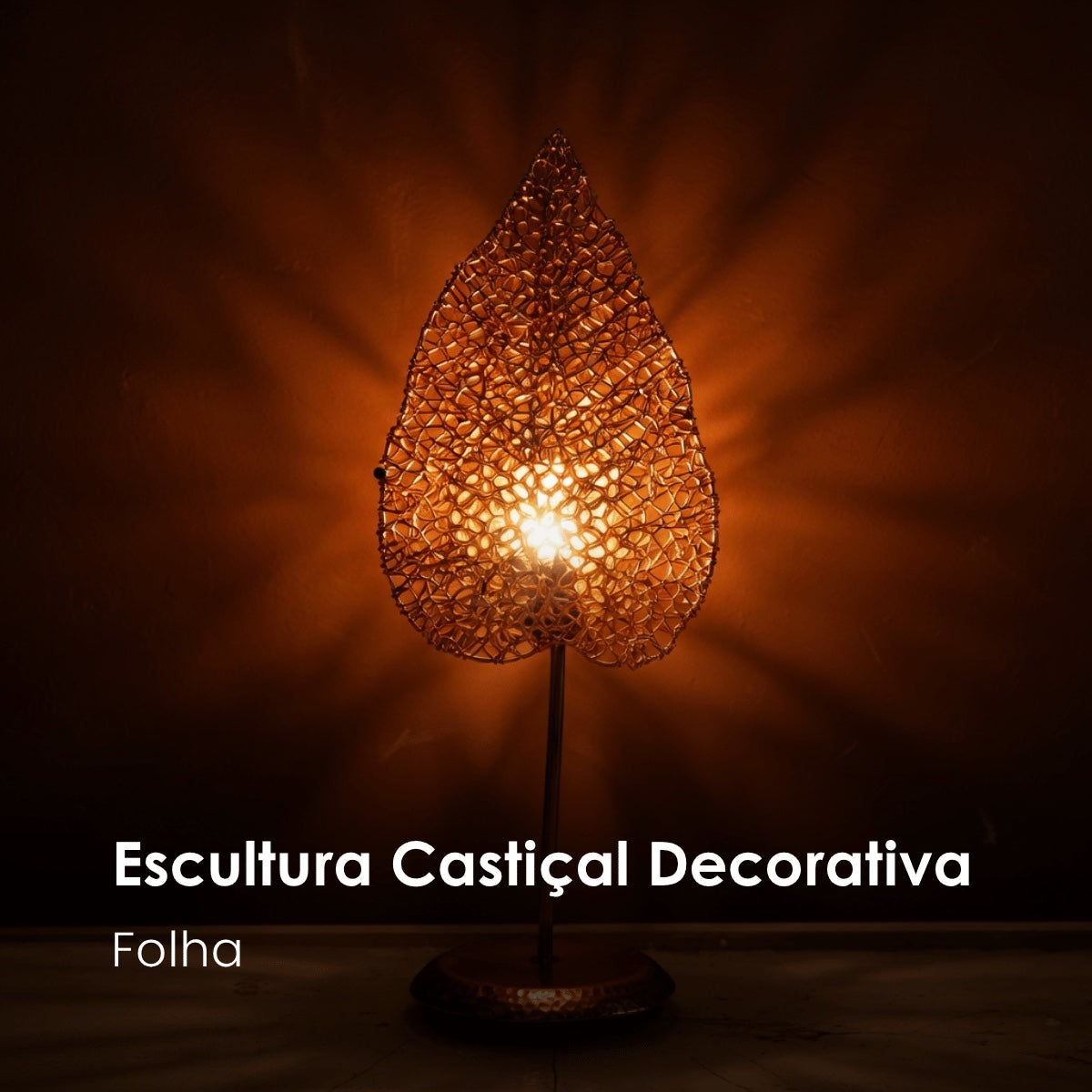 Escultura Folha Em Metal C/ Castical 28cm