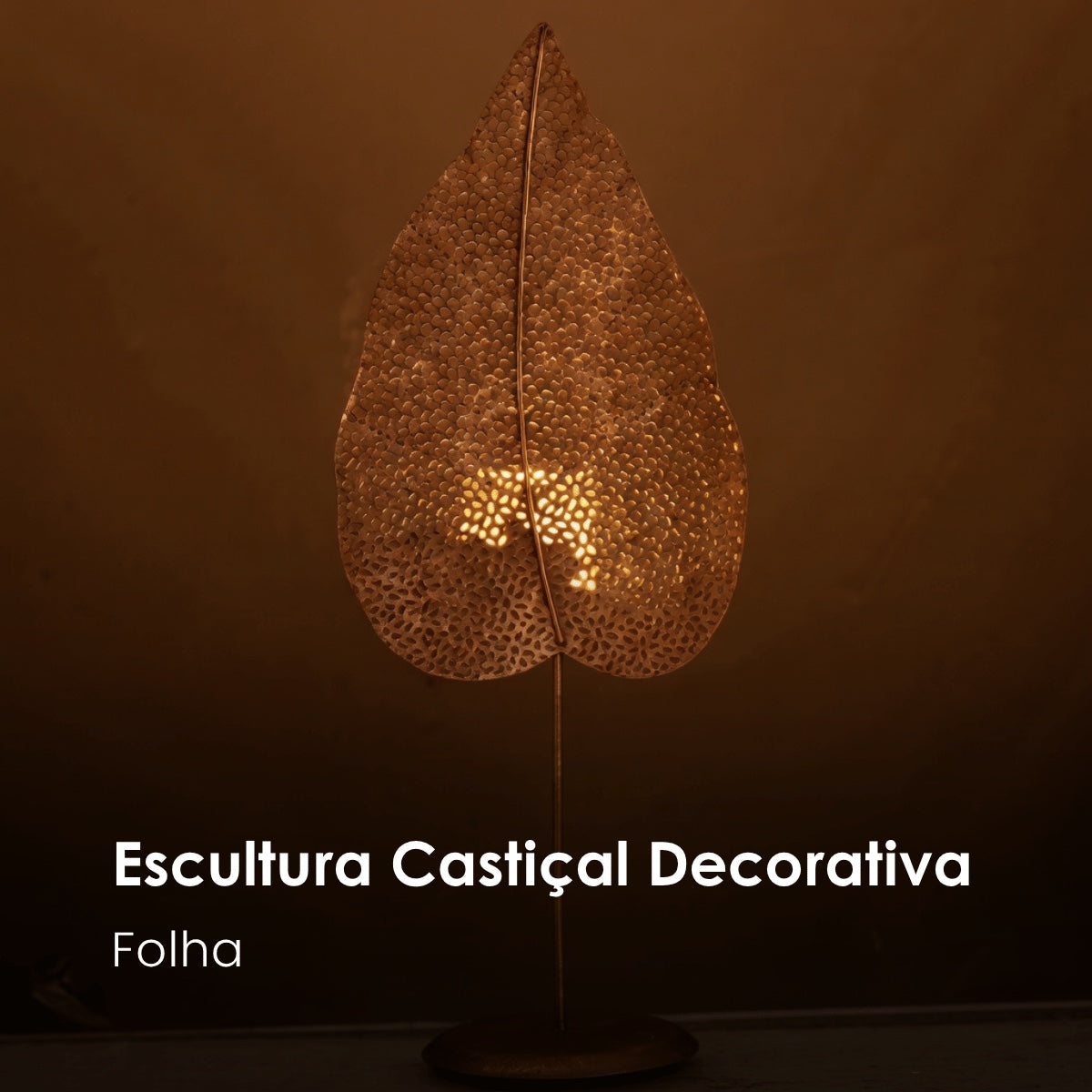 Escultura Folha Em Metal C/ Castical 50cm