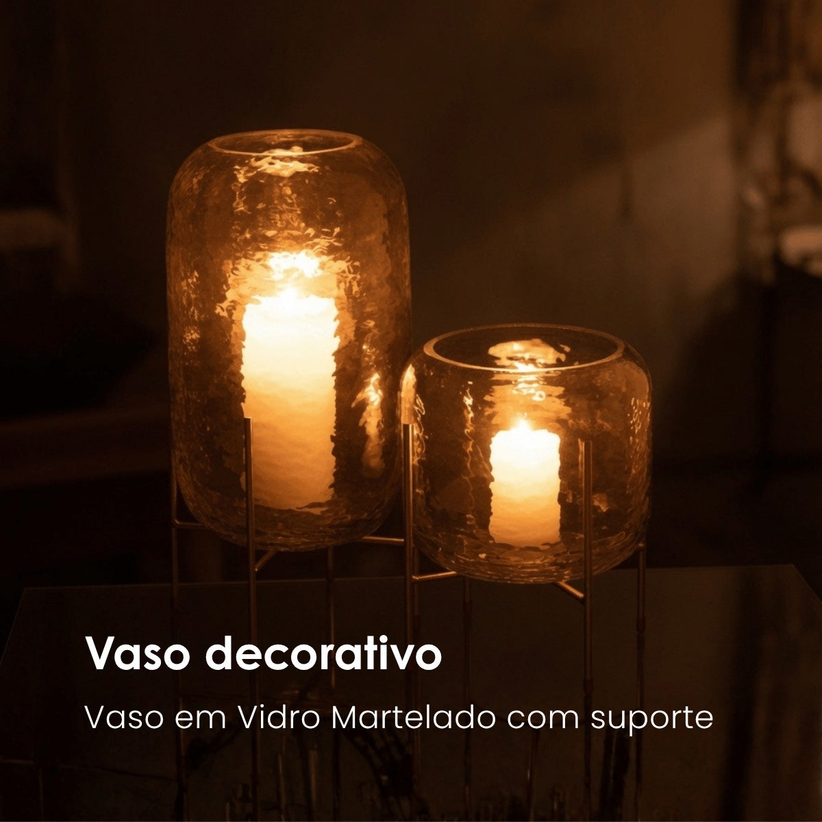 Vaso Em Vidro Martelado C/ Suporte 37cm
