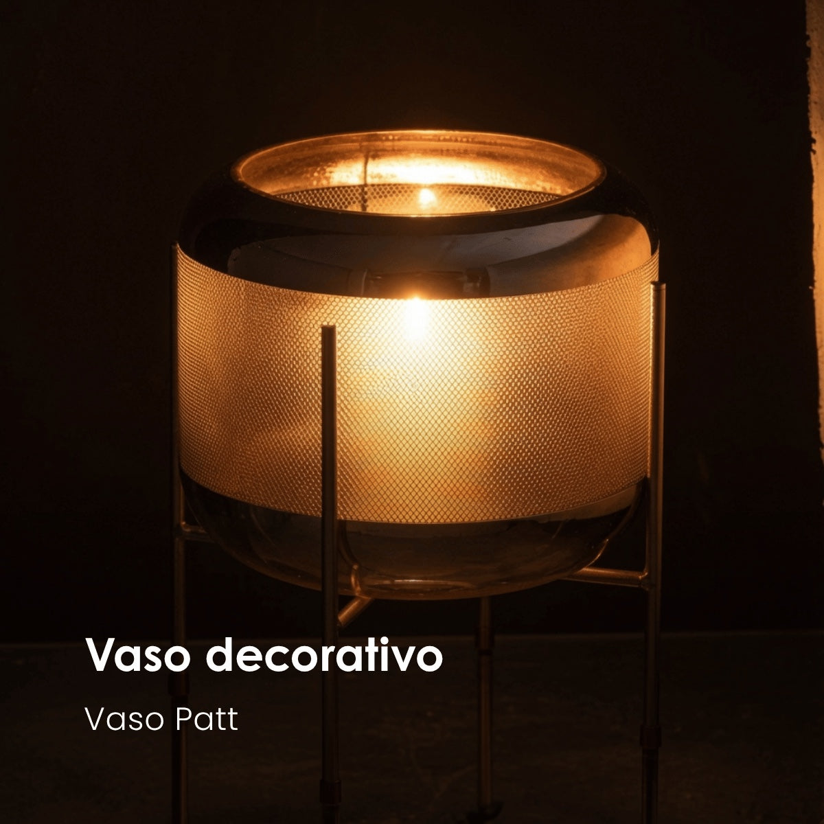 Vaso Patt Transp/dourado C/ Suporte 21cm