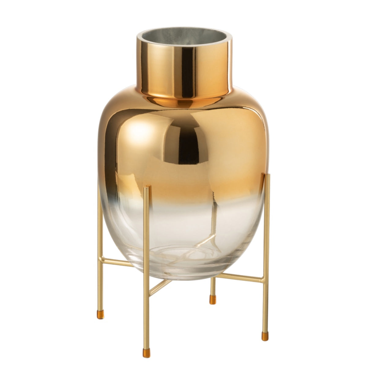 Vaso Sol Transp/dourado C/ Suporte 32cm